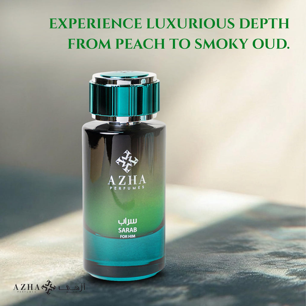 AZHA Sarab For Him Eau De Parfum Spray 100ML (3.4 OZ) Long Lasting Arabian Perfume For Men - A Captivating Fusion of Floral & Woody Notes with Peach & Ambergris Richness - Premium Perfume Men