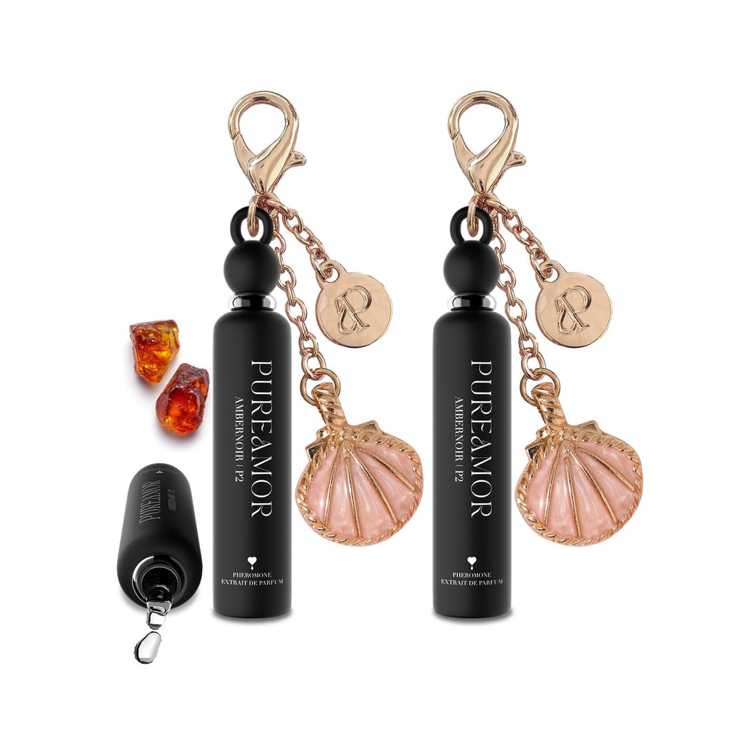 PUREAMOR Pheromone Perfume for Women, Amber Noir 2-Pack Keychain Perfume – Bold Gourmand Scent with Coffee, Vanilla & Jasmine, Long Lasting Extrait de Parfum, 0.07 oz / 2 ml Each