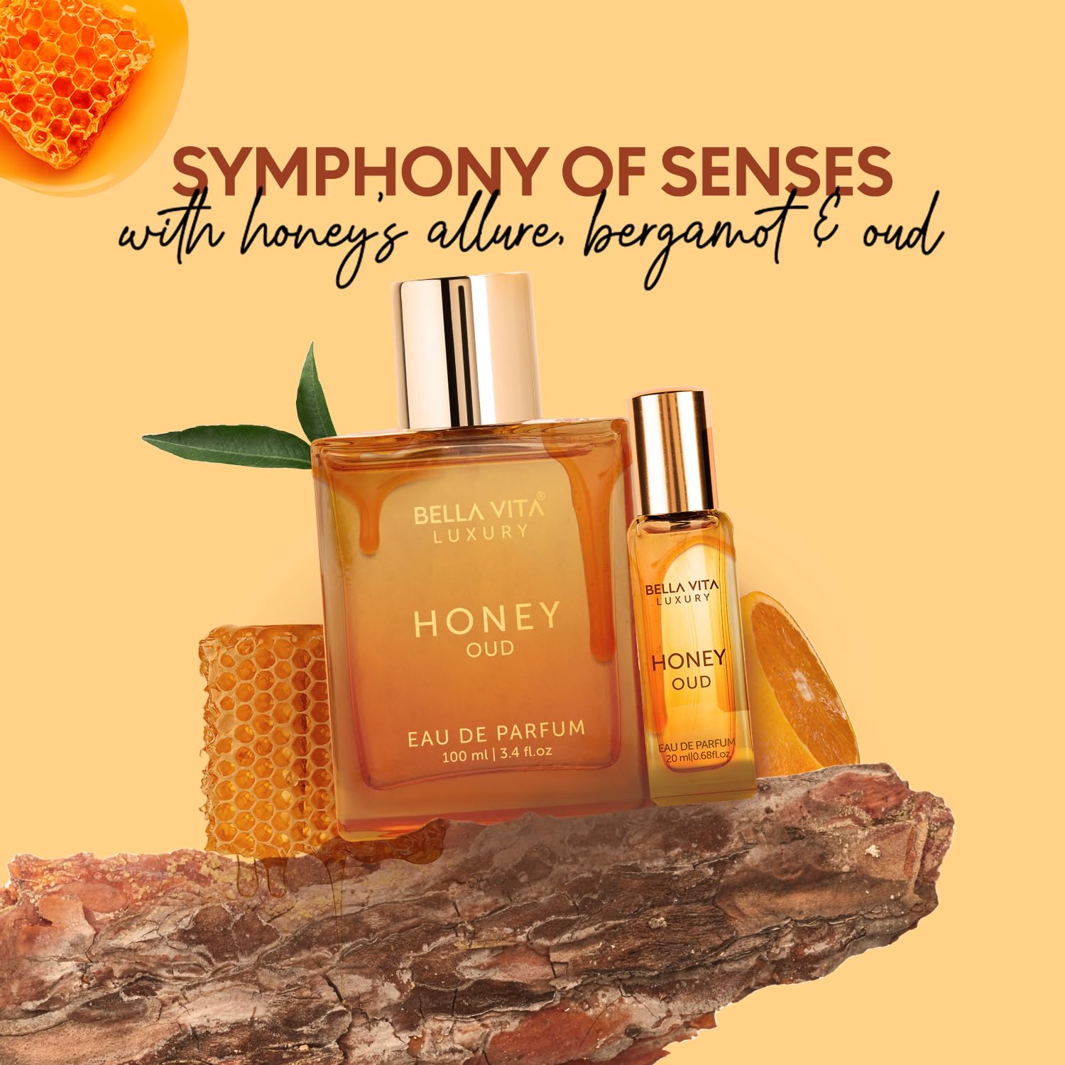 BellaVita Honey OUD Perfume for Women & Men 100ml & 20ml | Vanilla, Bergamot & Patchouli Notes | Long-Lasting Arabian Unisex Perfumes for Women & Men | Floral & Spicy Cologne Honey Perfume
