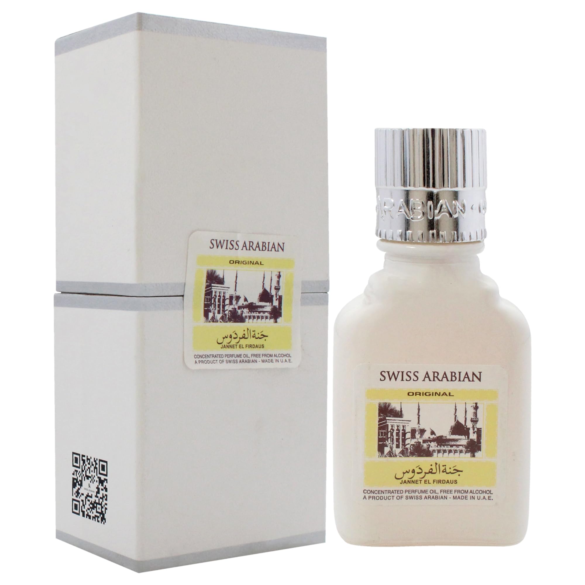 Swiss Arabian Jannet EL Firdaus White - Luxury Products From Dubai - Long Lasting Perfume Oil for Unisex - Blend of Basil, Bergamot and Sandalwood - Perfect for Date Night or Evening Out - 0.3 oz
