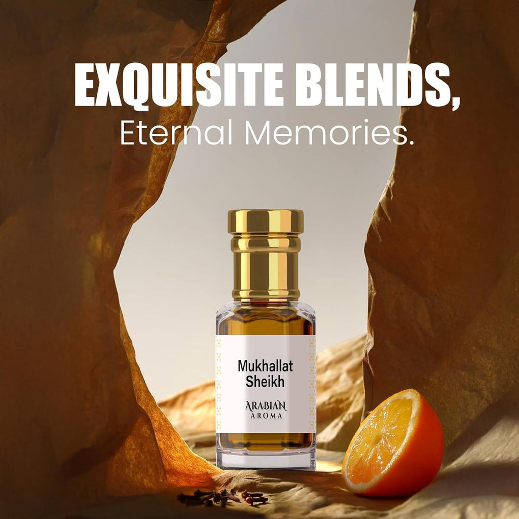 RF Arabian Mukh.allat Sheikh Attar | Woody Oud & Rose Fragrance | Alcohol-Free, Long-Lasting | 100% Pure Perfume | Ittar For Men & Women | Fresh Spicy Woody Attar for Men (6ml)