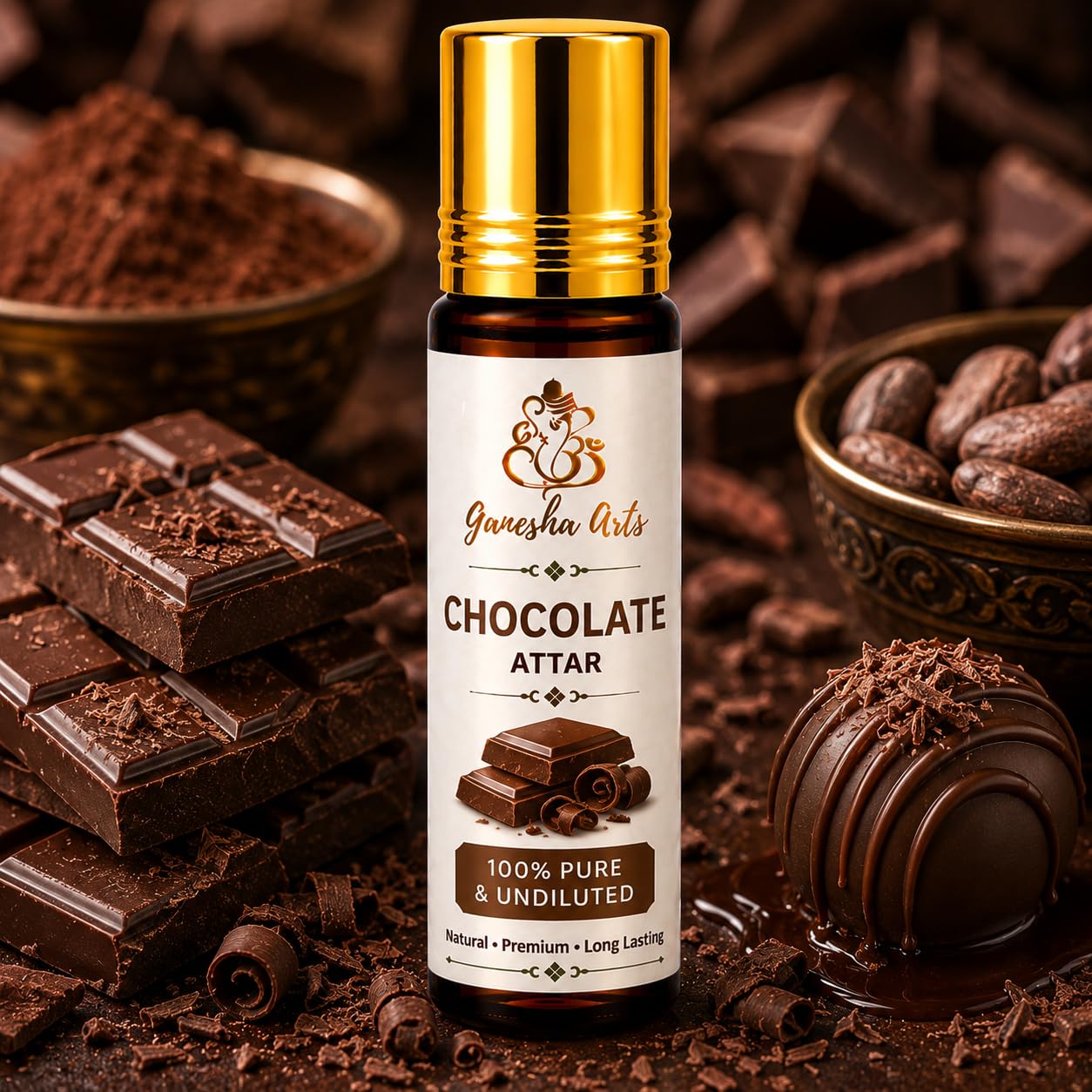 Ganesha Arts Chocolate Attar Perfume Oil | Premium Alcohol Free Fragrance, 10 ML