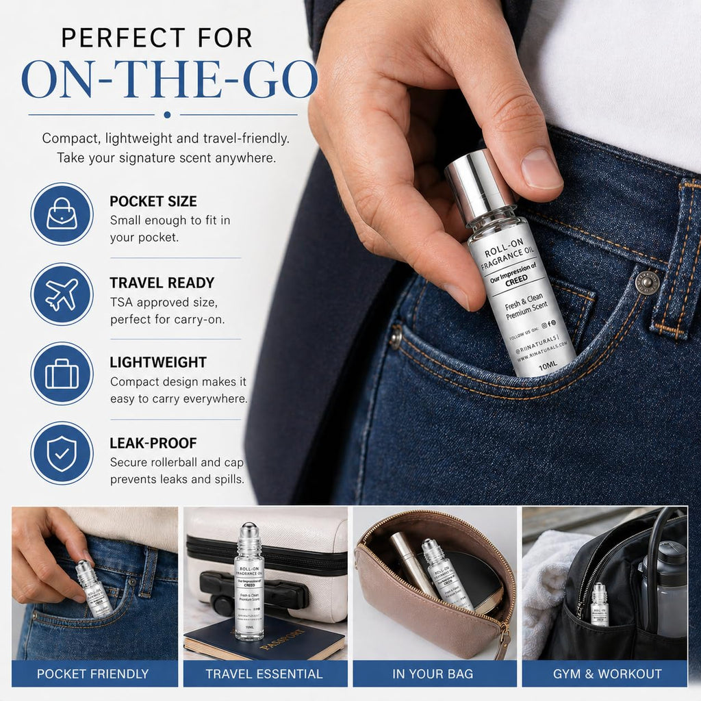 Silver Mountains of Water Creed Type Roll-On Fragrance Oil, Long Lasting Perfume Oil for Men & Women, Alcohol Free, 10ml Glass Bottle