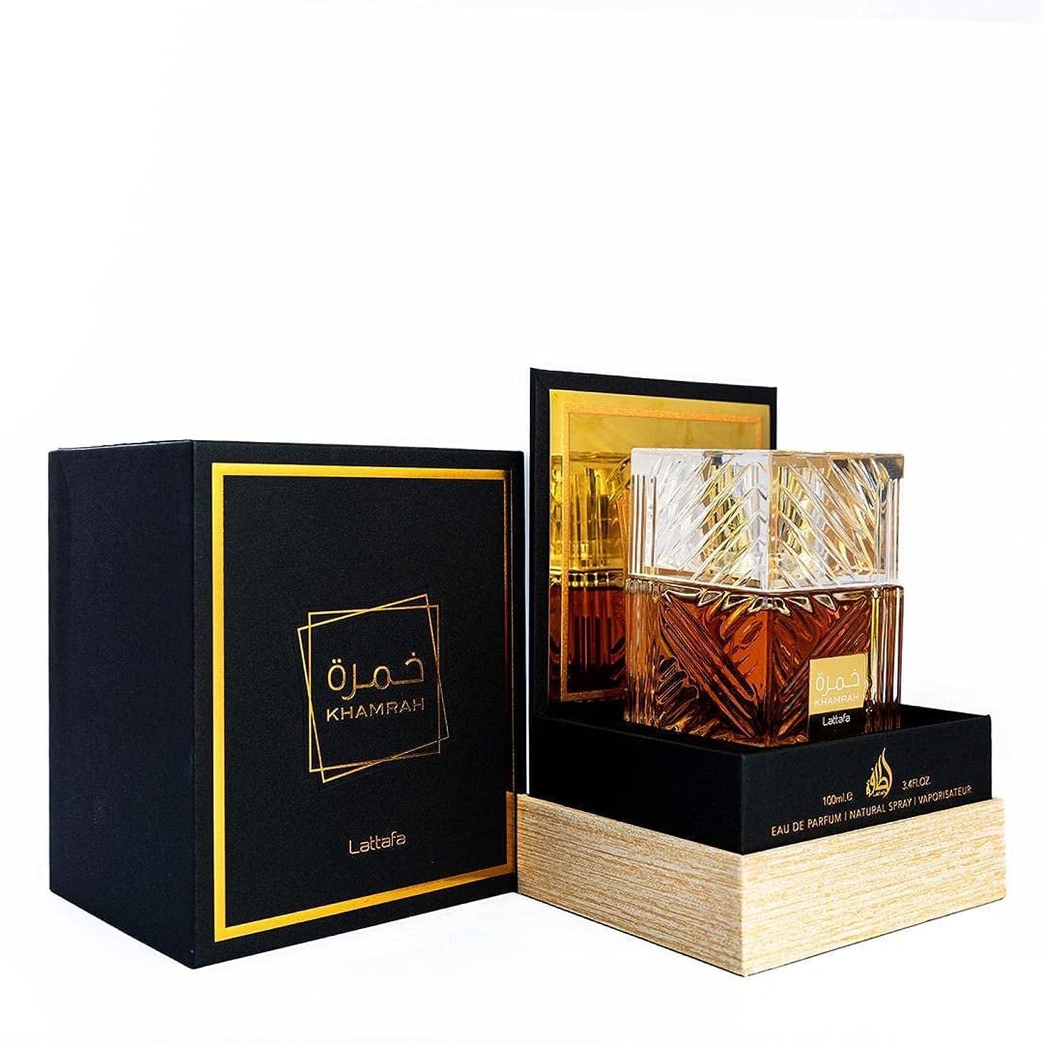 Lattafa Khamrah Eau de Parfum Spray 3.4 Ounce and Al Haramain Amber Oud Gold Edition Women's Eau de Parfum Spray 60ml Perfume Bundle