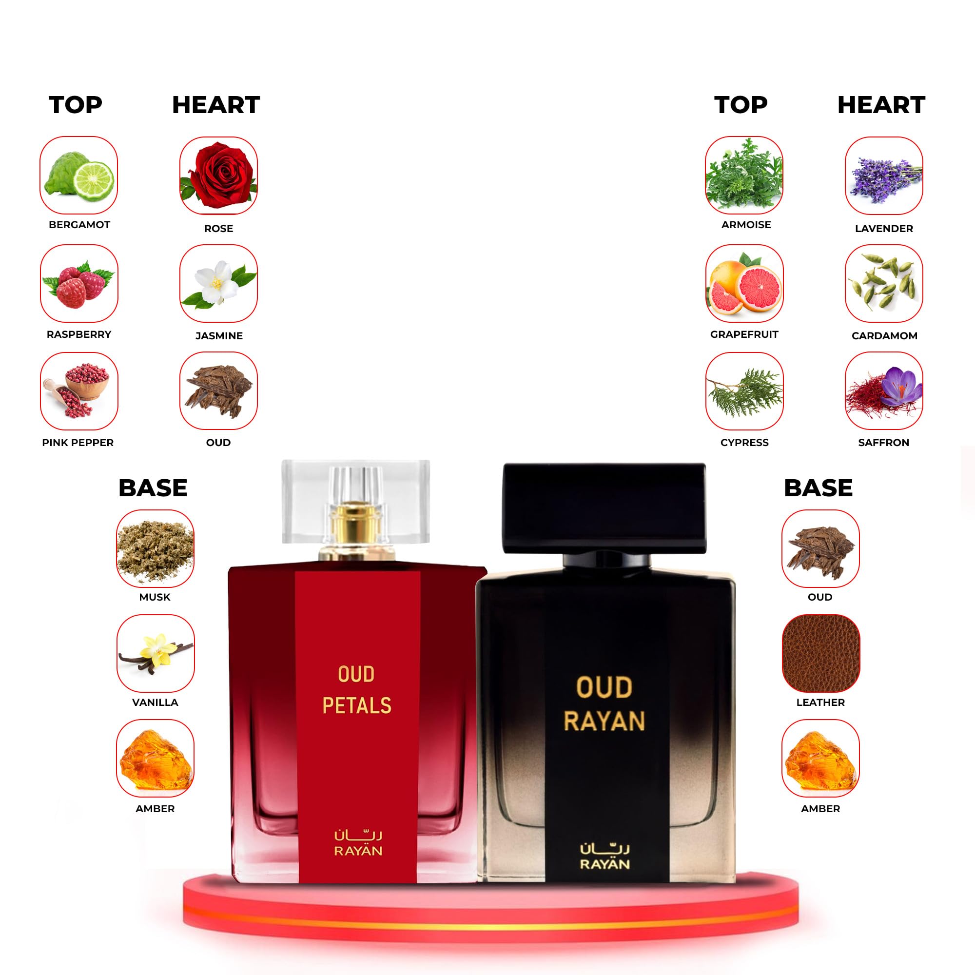 RAYAN Oud Perfume Bundle - Long Lasting Arabian Eau De Parfum 100mL (3.34 Fl oz) Each, Modern Arabian Fragrances with Oud, Sandalwood, Rose, Musk, Jasmine & More - Ideal Valentine's Day Gift Set