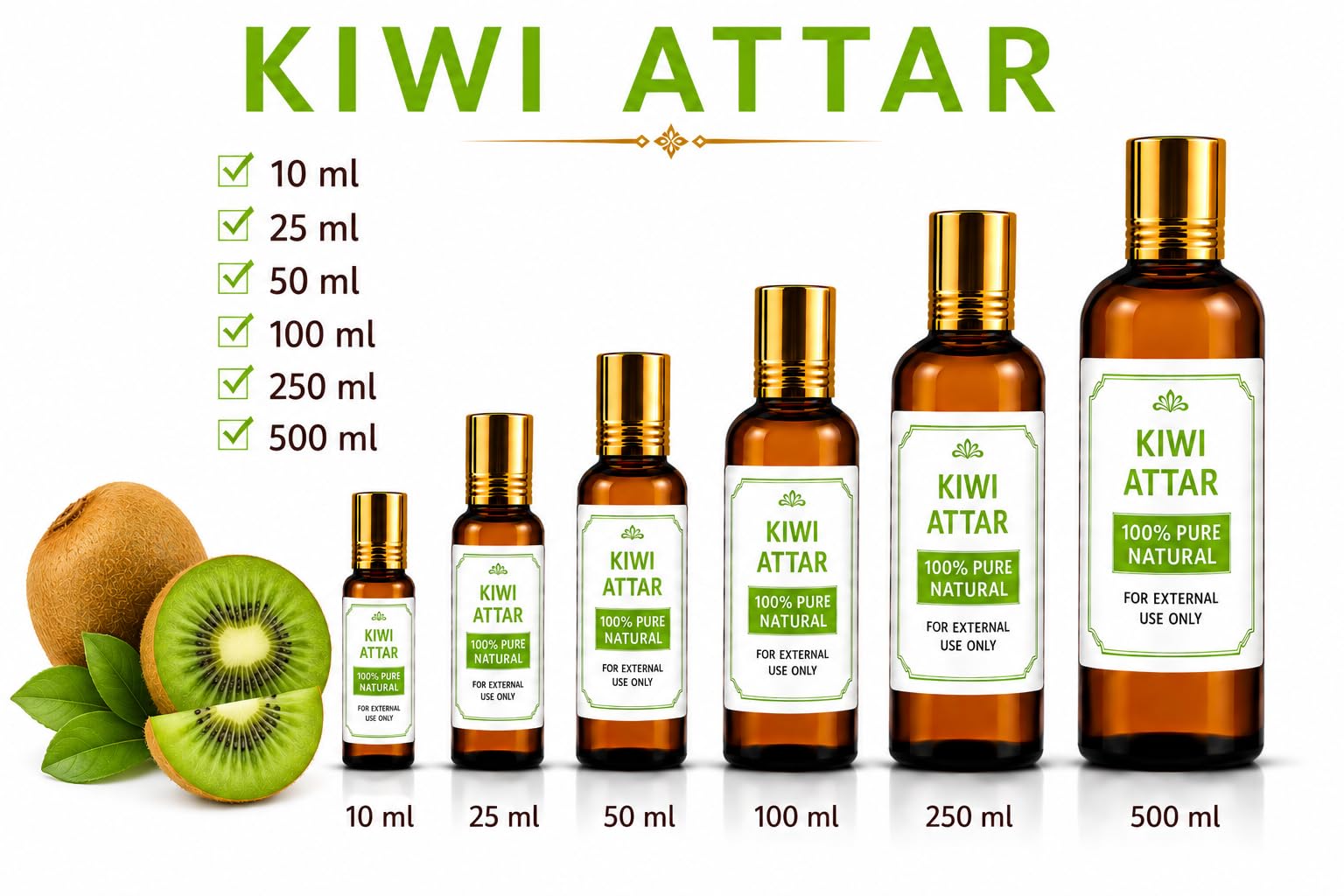 Ganesha Arts Kiwi Attar Perfume Oil | Premium Alcohol Free Fragrance, 10 ML