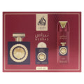 Lattafa Pride Nebras – Fruity, Sweet, Vanilla, Amber – 3-Piece Gift Set for Unisex (3.4 Ounce Eau de Parfum Spray + 0.65 Ounce Eau de Parfum Spray + 6.67 Ounce Deodorant Spray)