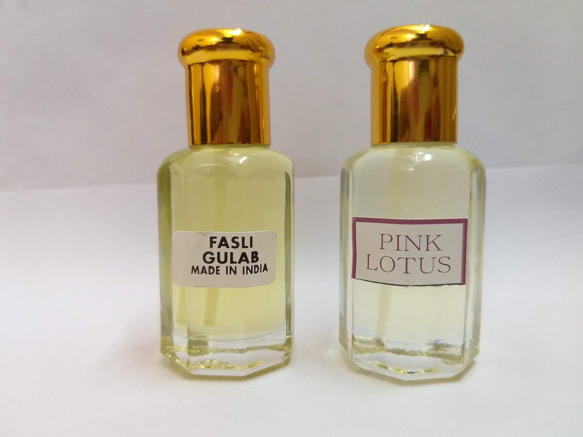 Dimraj Creations Rose (Gulab Fasli) and Pink Lotus Attar/Ittar concentrated Perfume Oil - 10+10 ml Aromatic Combo of Floral Fragrances