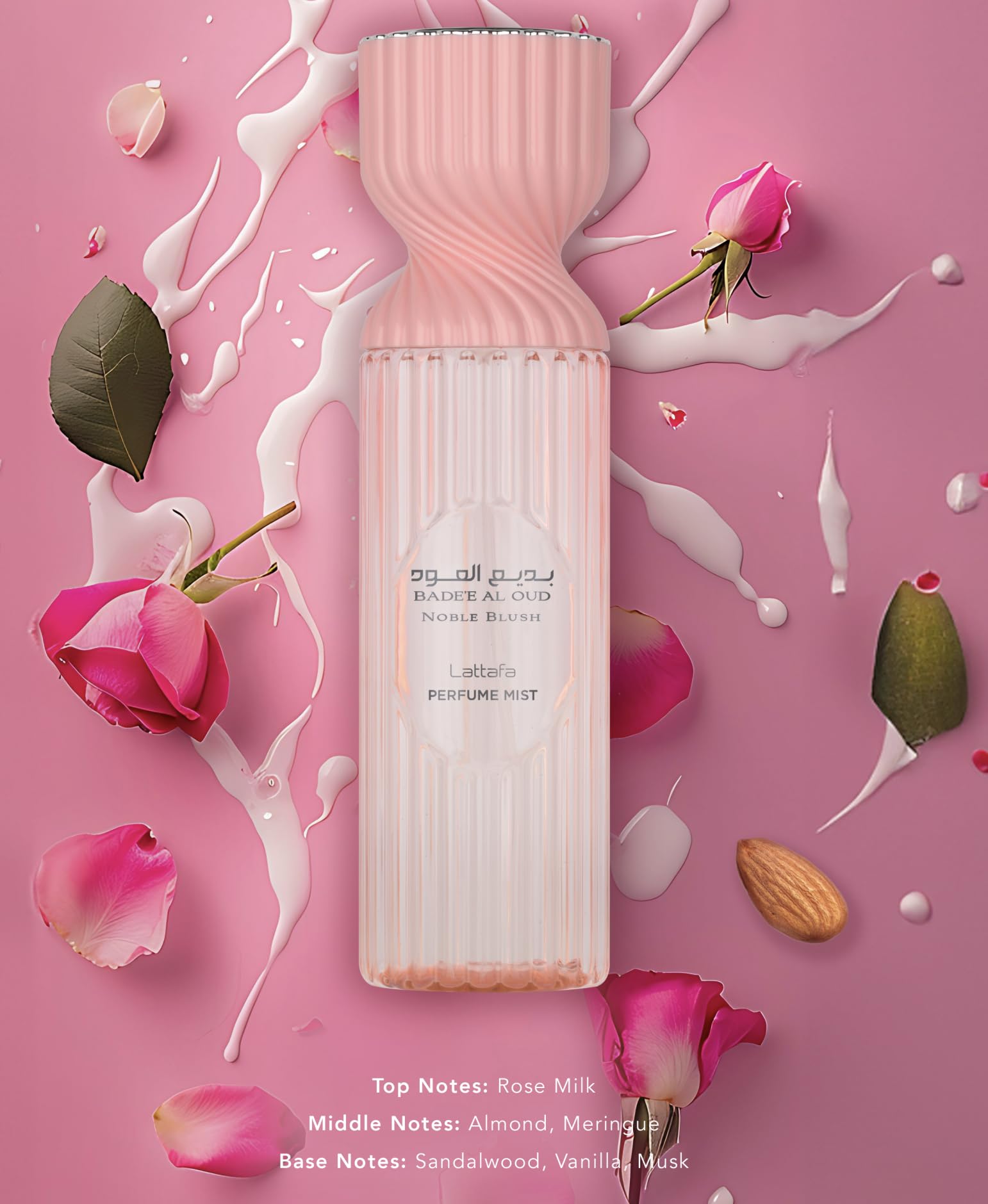 Lattafa Body Mist Badee Eau De Parfum | Rose Petals, Almond, Sandalwood, Vanilla | Long-Lasting Perfume Fragrance