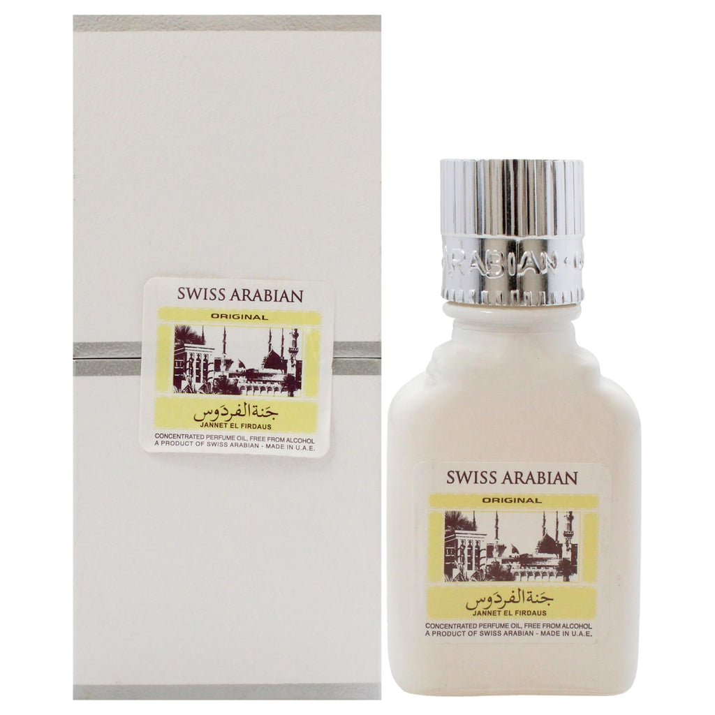 Swiss Arabian Jannet EL Firdaus White - Luxury Products From Dubai - Long Lasting Perfume Oil for Unisex - Blend of Basil, Bergamot and Sandalwood - Perfect for Date Night or Evening Out - 0.3 oz