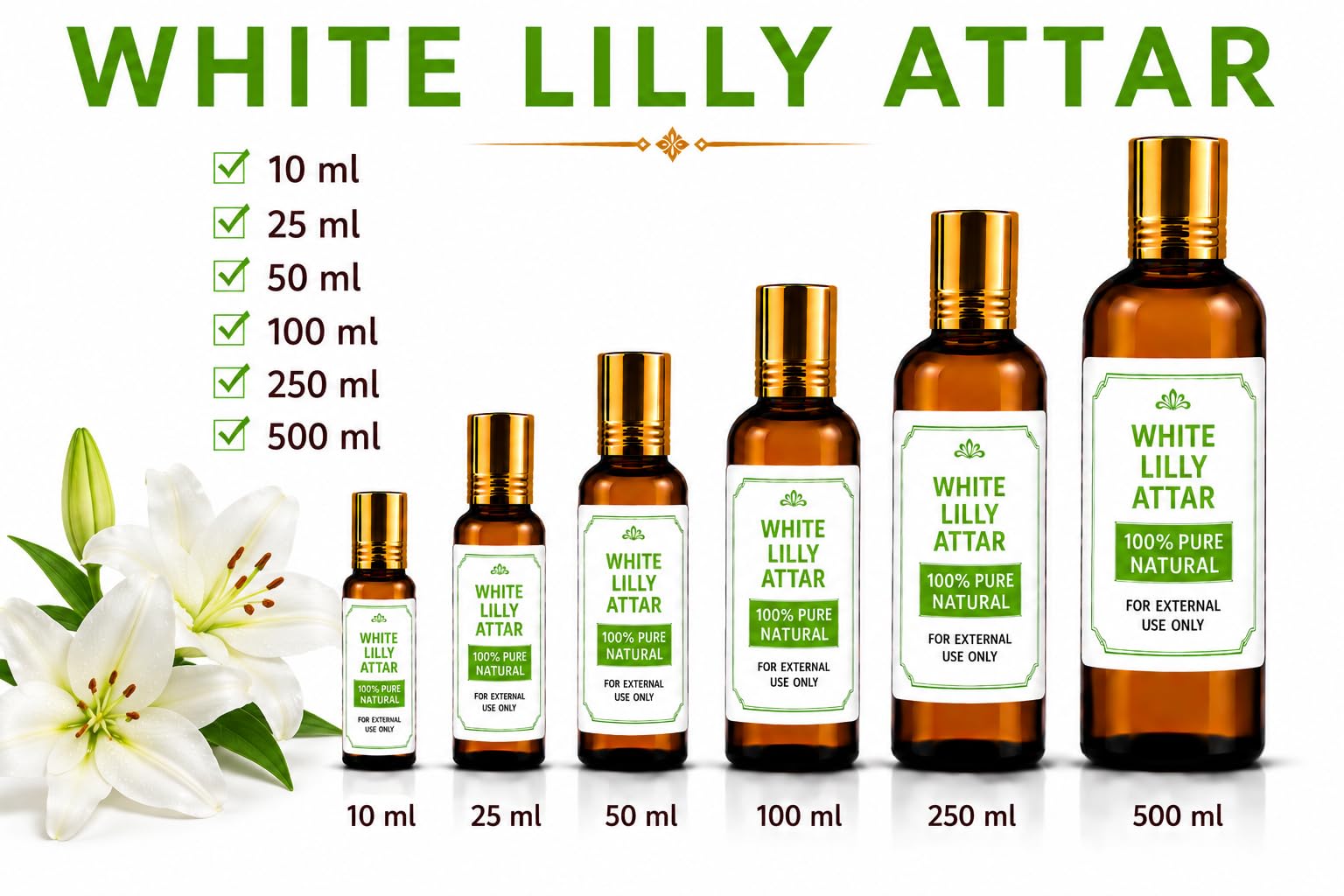 Ganesha Arts White Lilly Attar Perfume Oil | Premium Alcohol Free Fragrance, 100 ML