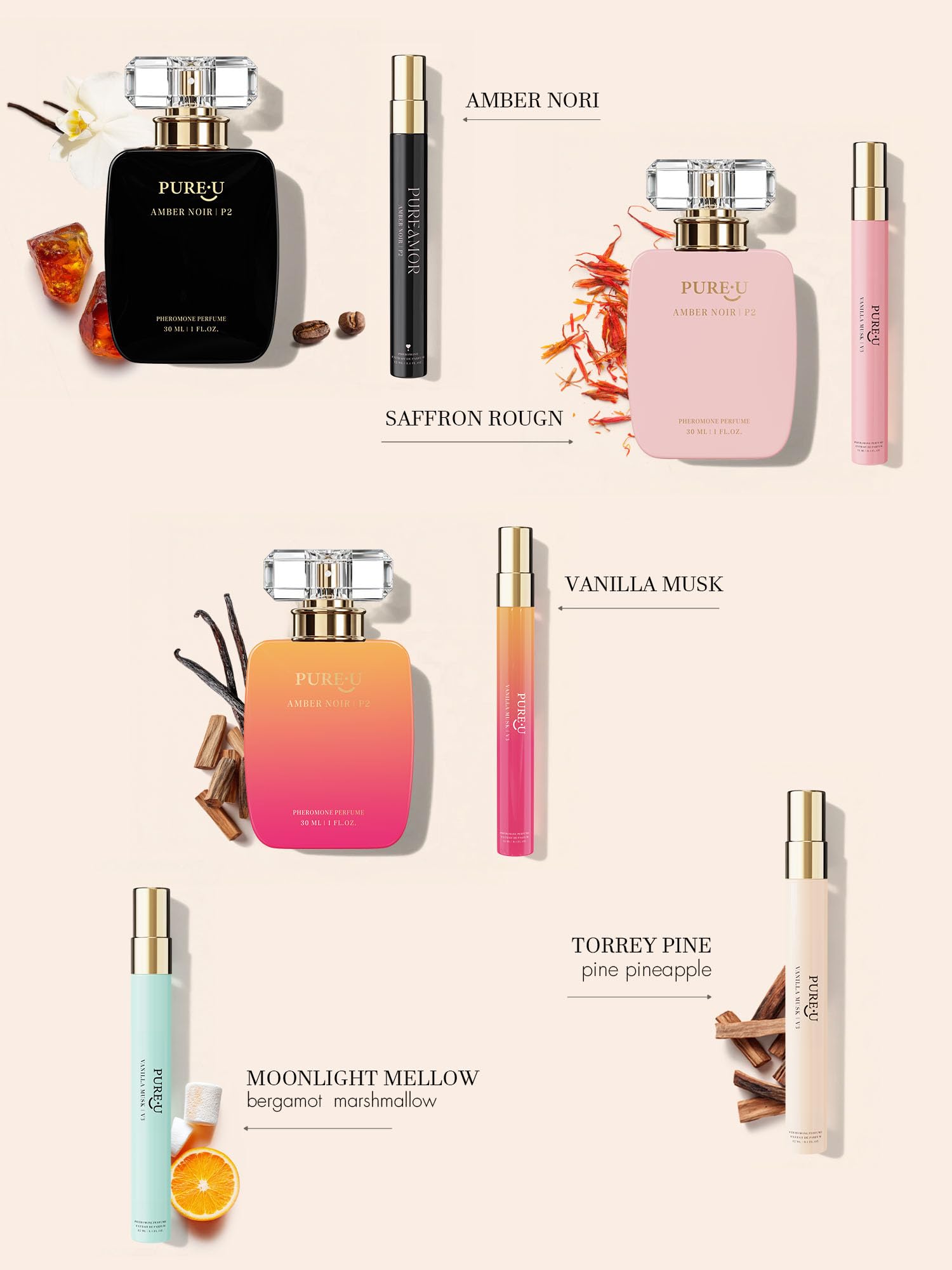 PUREU Pheromone Perfume for Women - Long Lasting Warm Amber Vanilla Gourmand Scent, Intensely Concentrated Extrait de Parfum Spray Oil, Travel Size for Romantic Date Night, 1 fl. oz (30ML)