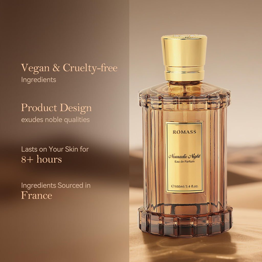 ROMASS Nomadic Night Long Lasting Unisex Oud Perfume - 3.4oz/100ml Eau de Parfum, Warm Woody Scent with Smoked Oud, Desert Sage, Rose & Raspberry, Gift for Men Women