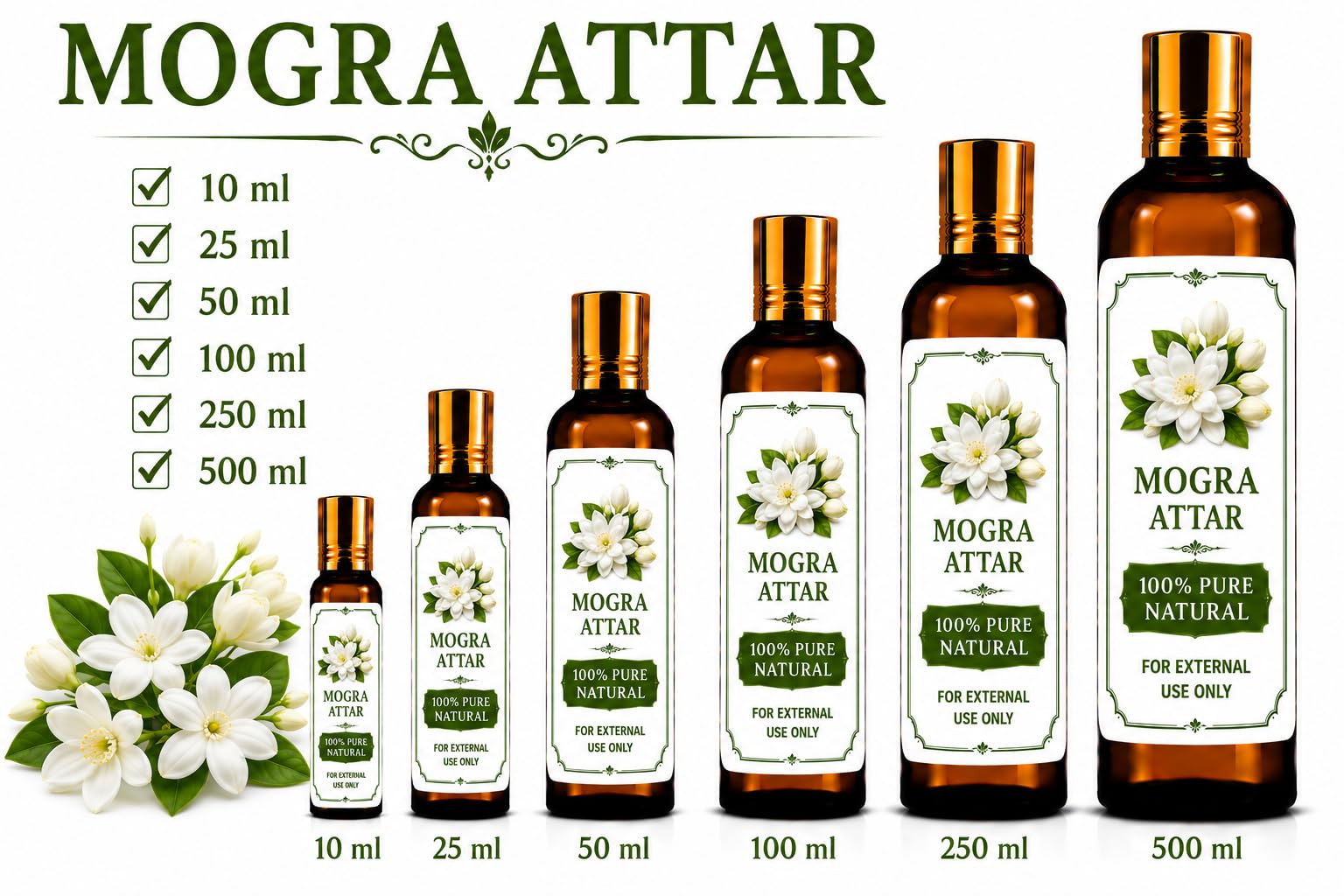 Ganesha Arts Mogra Attar Perfume Oil | Premium Alcohol Free Fragrance, 10 ML