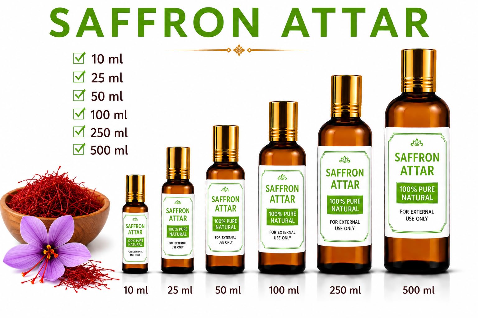 Ganesha Arts Saffron Attar Perfume Oil | Premium Alcohol Free Fragrance, 10 ML