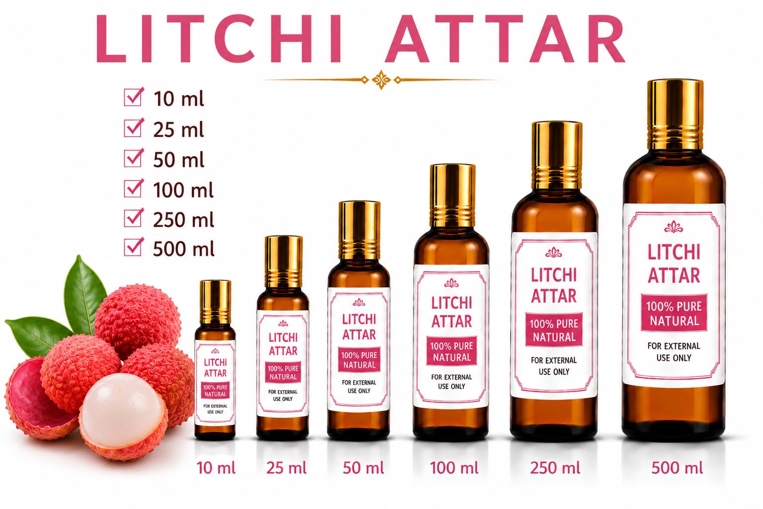 Ganesha Arts Litchi Attar Perfume Oil | Premium Alcohol Free Fragrance, 10 ML