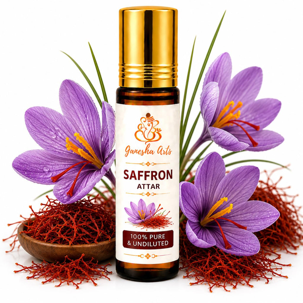 Ganesha Arts Saffron Attar Perfume Oil | Premium Alcohol Free Fragrance, 10 ML