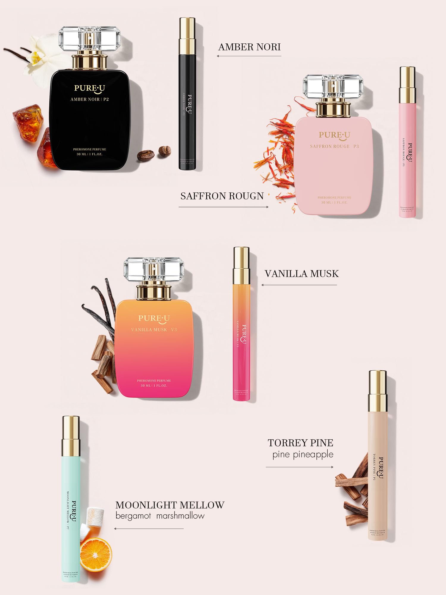 PUREU Pheromone Perfume for Women - Long Lasting Saffron Amber & Cedarwood Sophisticated Scent, Luxury Concentrated Extrait de Parfum Spray Oil, Portable Size Signature Scent, 0.41 fl oz (12ML)