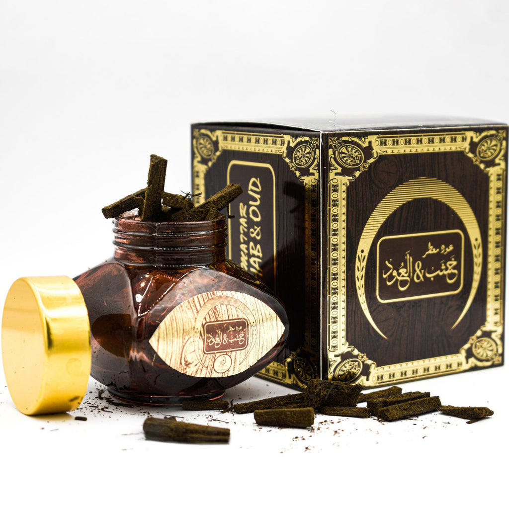 ARABIYAT Khashab & Oud Eau De Parfum White & Gold or Oud Wood Incense Set - Unisex Fragrance with Amber & Cedar Notes, Long-Lasting Agarwood Incense for Meditation and Relaxation