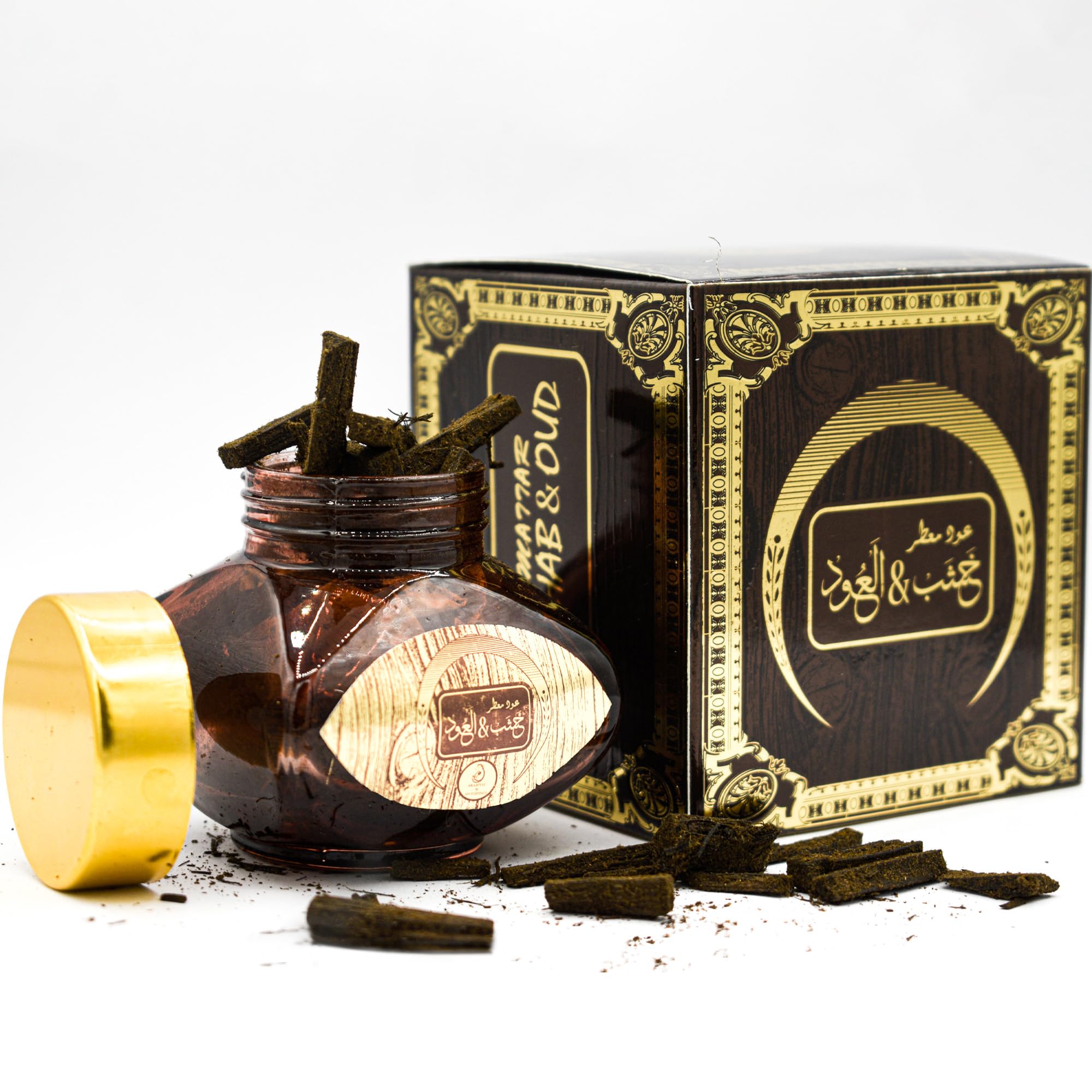 ARABIYAT Khashab & Oud Eau De Parfum White & Gold or Oud Wood Incense Set - Unisex Fragrance with Amber & Cedar Notes, Long-Lasting Agarwood Incense for Meditation and Relaxation