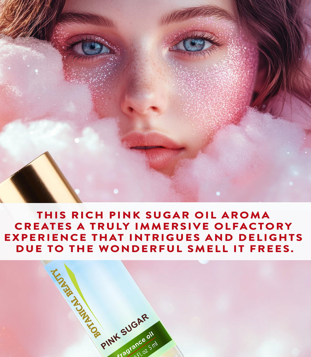 Botanical Beauty PINK SUGAR FRAGRANCE OIL ROLL-ON Rollerball Perfume, Long Lasting an luxury scent blend of Lemon, Orange, Jasmine, Rose, Lily of the Valley, Sugary Vanilla (0.338 Fl Oz 10 ml)