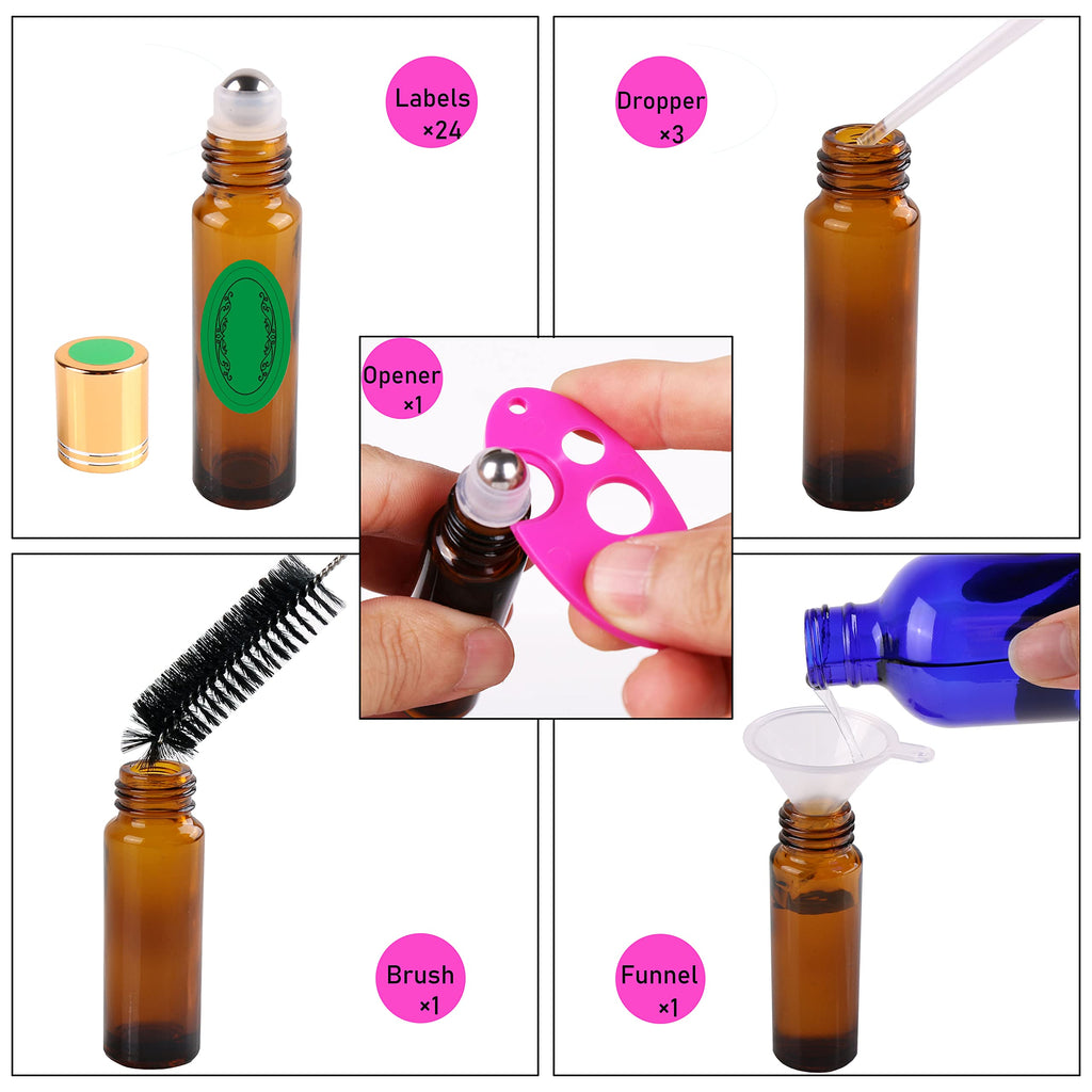Amber Roller Set – 24-Pack 10ml Glass Bottles