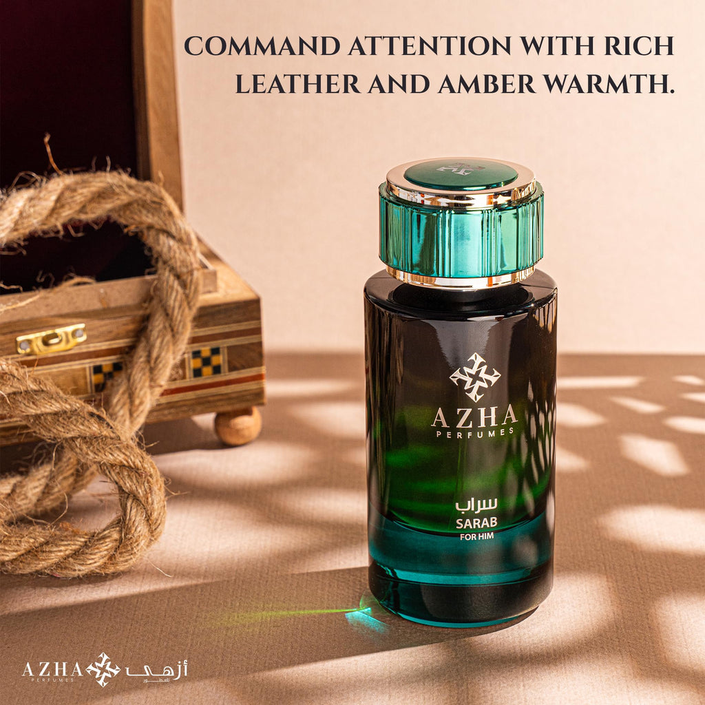 AZHA Sarab For Him Eau De Parfum Spray 100ML (3.4 OZ) Long Lasting Arabian Perfume For Men - A Captivating Fusion of Floral & Woody Notes with Peach & Ambergris Richness - Premium Perfume Men