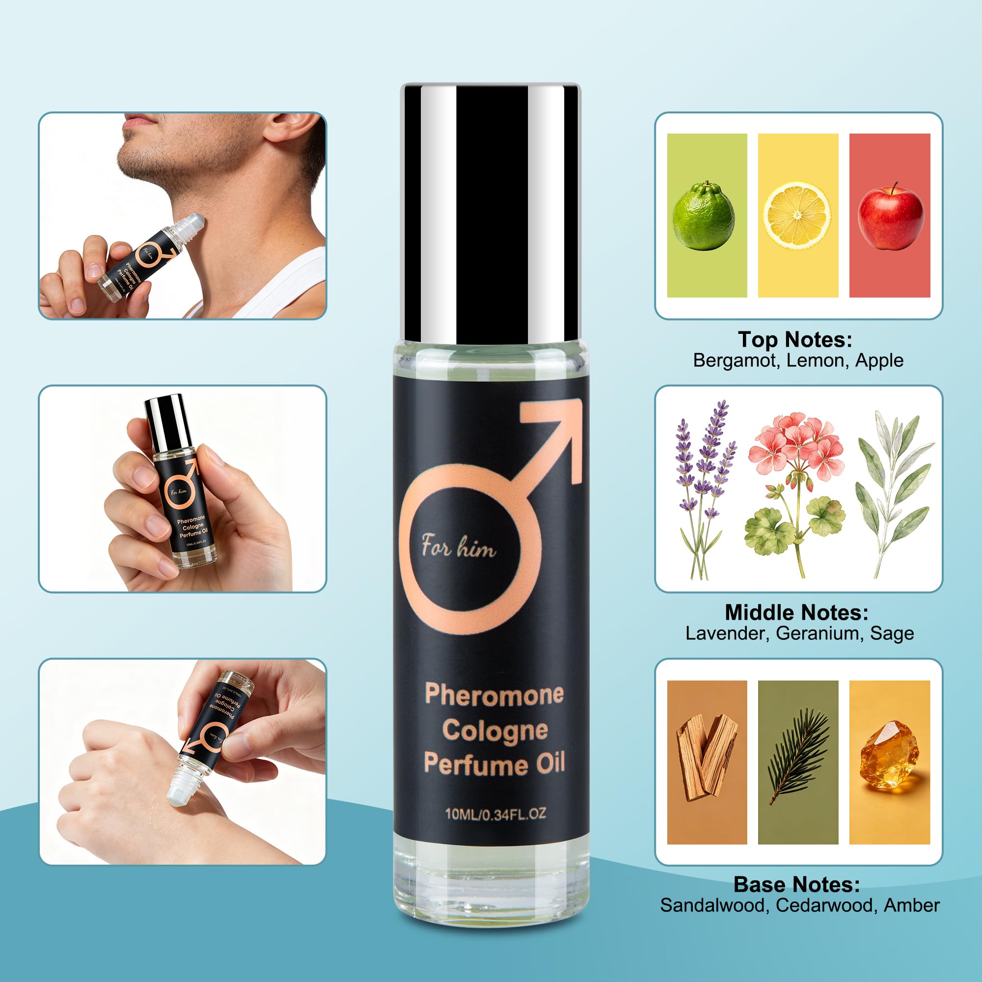NQJYXZP Pheromones Perfumes for Men, Protable Perfume Male, Roll on Perfume, Long-Lasting Scents Attraction Pheromone Infused Essential Oil Perfume for Men