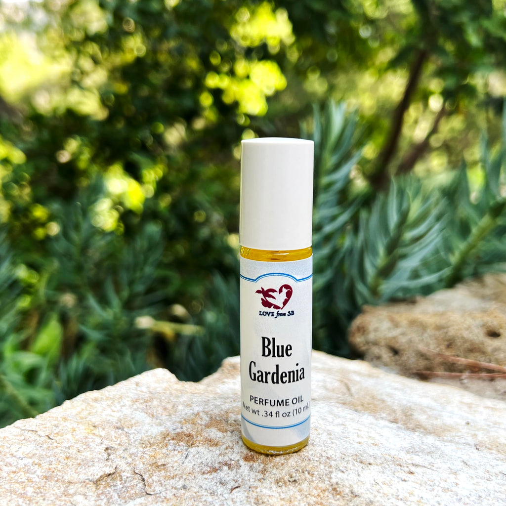 Blue Gardenia Perfume Oil | .03 oz/10 ml Roll On Bottle with Organic Jojoba Oil | Made in Santa Barbara, California (Blue Gardenia)