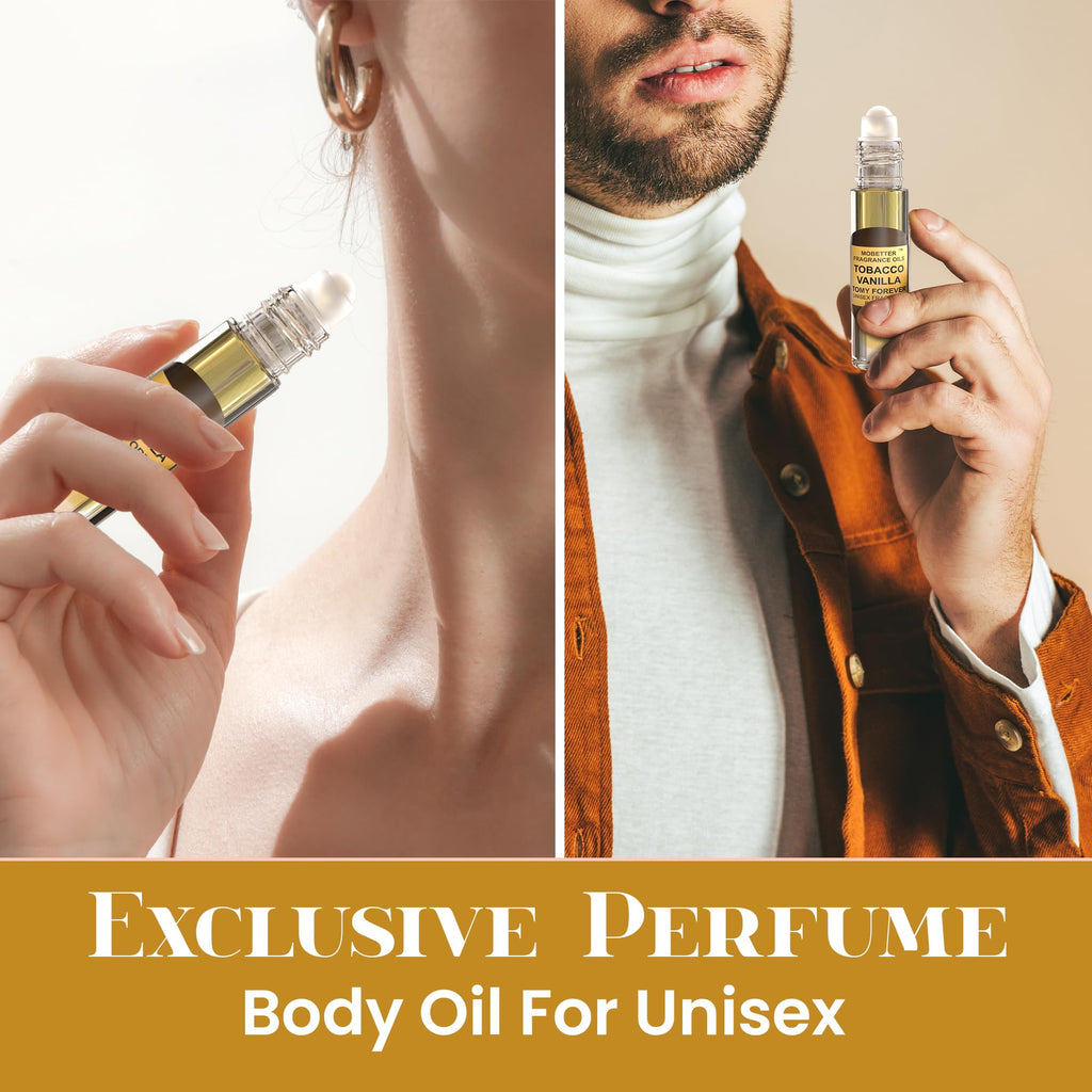 Tobacco Vanilla Unisex Body Oil (10ml Roll On), for Women and Men, Strong, Long Lasting, Travel Size, Oriental Spicy Fragrance
