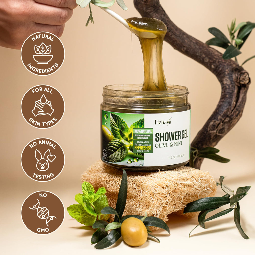 Hekaya Olive Oil & Mint Body Scrub – 14 oz | Deep Exfoliating & Hydrating Scrub for Dry Skin | Refreshing Mint Aroma | Natural Body Exfoliator for Women & Men