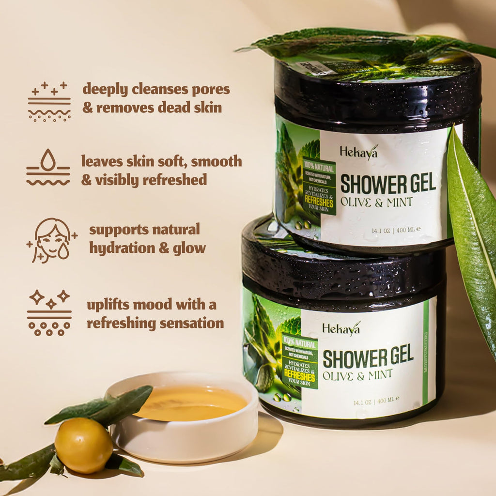 Hekaya Olive Oil & Mint Body Scrub – 14 oz | Deep Exfoliating & Hydrating Scrub for Dry Skin | Refreshing Mint Aroma | Natural Body Exfoliator for Women & Men