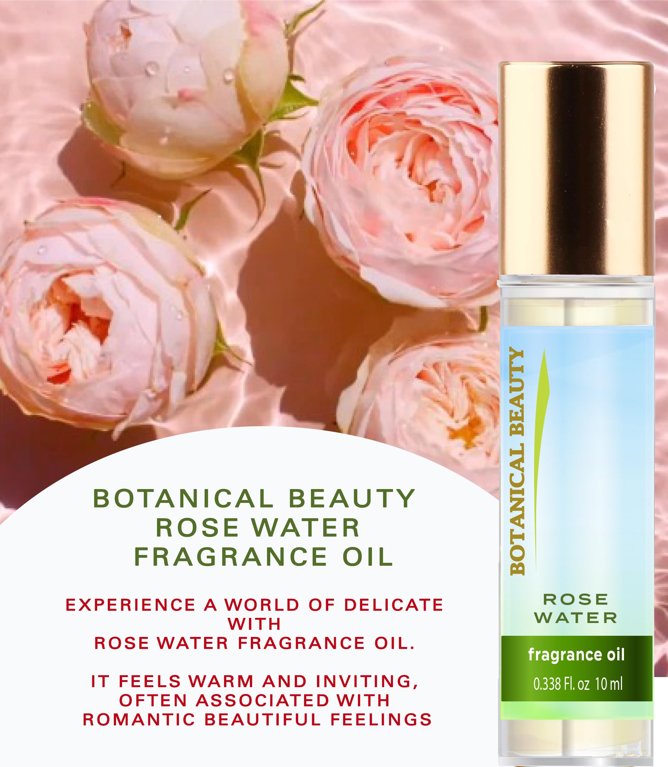 Botanical Beauty ROSE WATER FRAGRANCE OIL ROLL-ON. Rollerball Perfume, Long Lasting an luxury scent of blend of Rose de Mai Absolute, Pink Peony, Pink Jasmine, Musk, Amber (0.169 Fl Oz 5 ml)