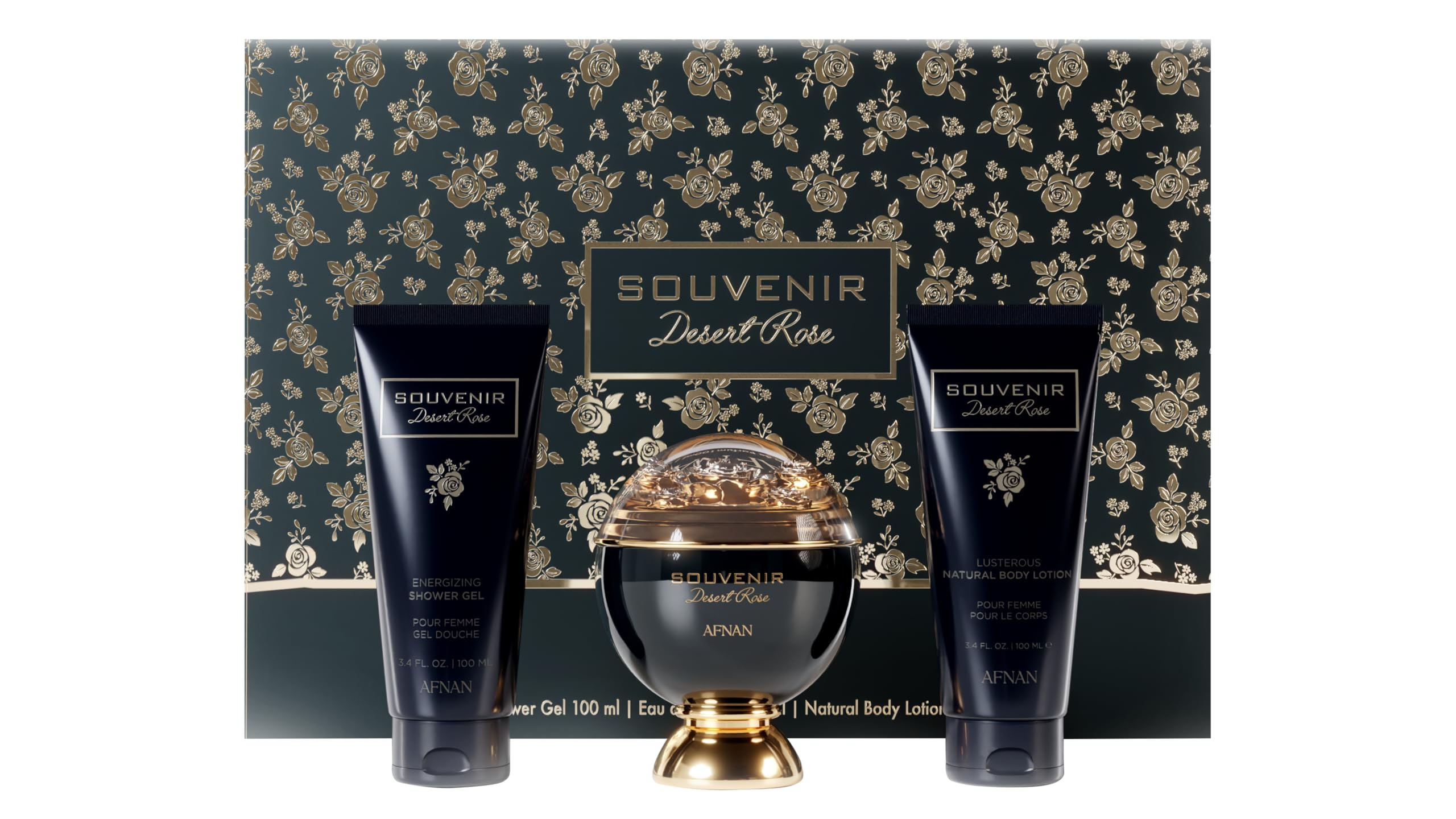 Afnan Souvenir Desert Rose Women's Luxurious Perfume Gift Set – Eau De Parfum, Body Lotion & Shower Gel