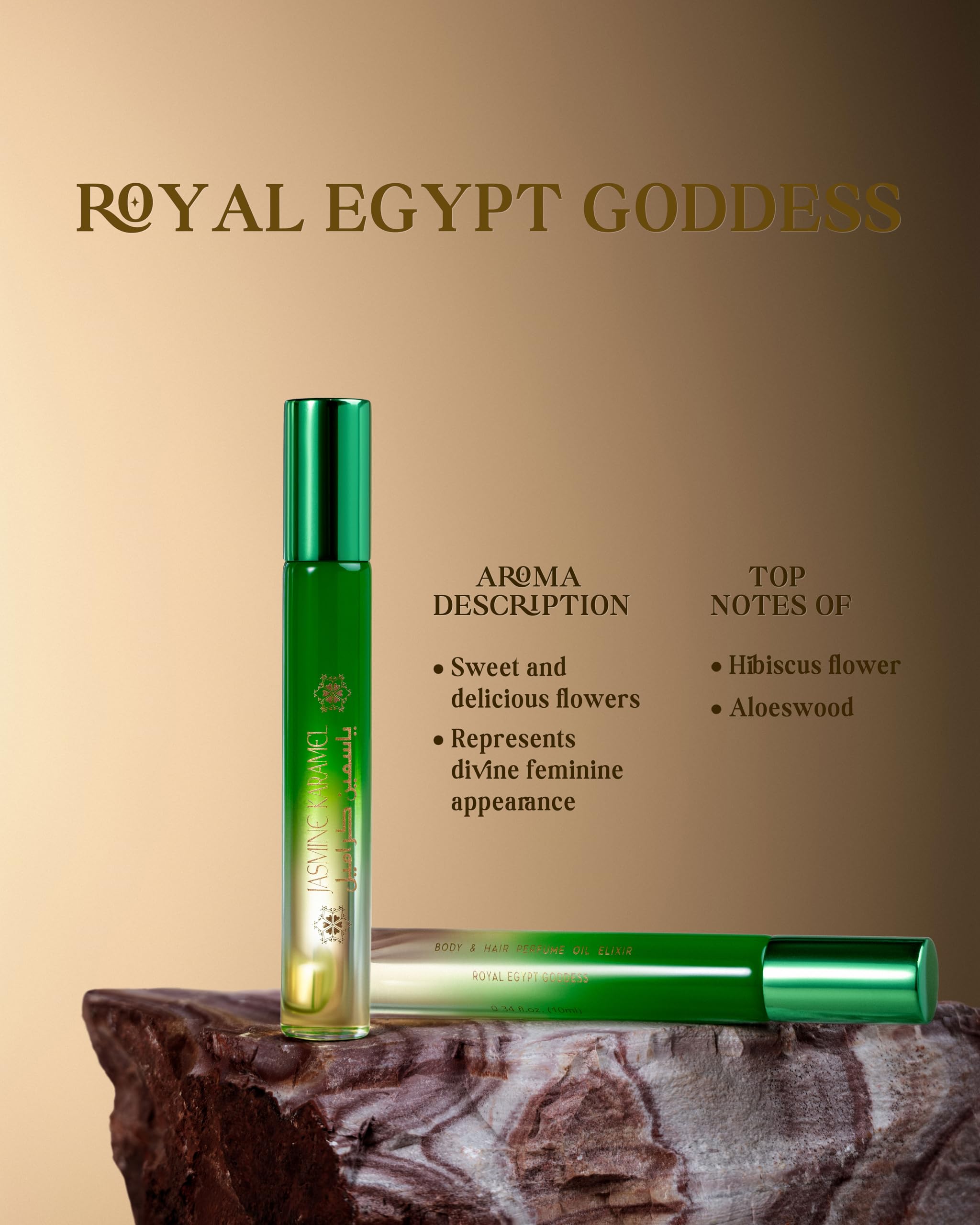 Jasmine Karamel Natural - Organic Perfume Oil Royal Egypt Goddess For Body & Hair - Long Lasting Highly Concentrated - Vegan Chemical Free - Sweet & Delicious - Notes of Hibiscus Aloeswood (10 ml)