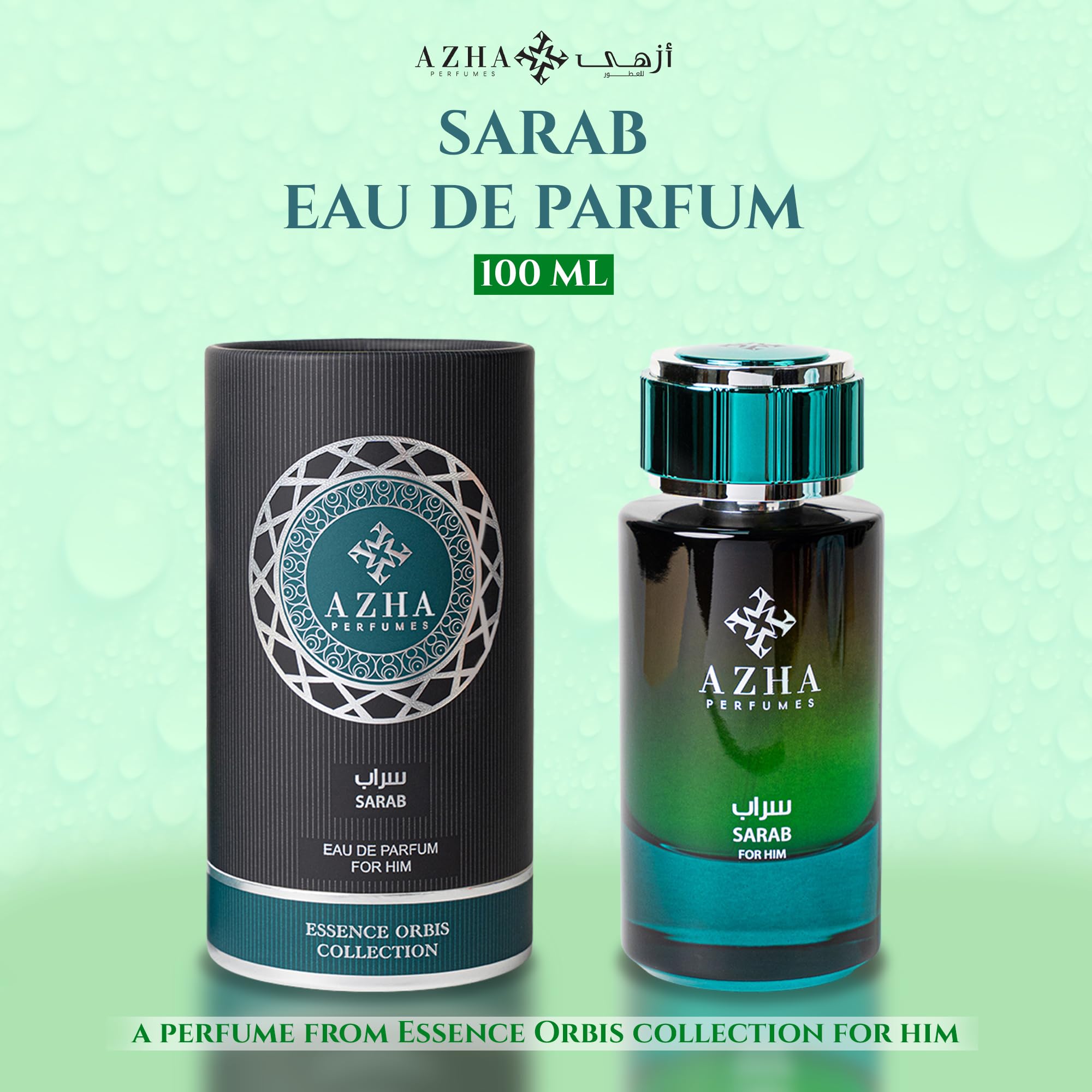AZHA Sarab For Him Eau De Parfum Spray 100ML (3.4 OZ) Long Lasting Arabian Perfume For Men - A Captivating Fusion of Floral & Woody Notes with Peach & Ambergris Richness - Premium Perfume Men