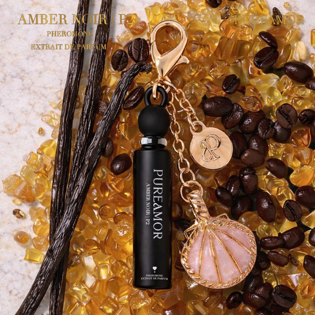 PUREAMOR Pheromone Perfume for Women, Amber Noir 2-Pack Keychain Perfume – Bold Gourmand Scent with Coffee, Vanilla & Jasmine, Long Lasting Extrait de Parfum, 0.07 oz / 2 ml Each