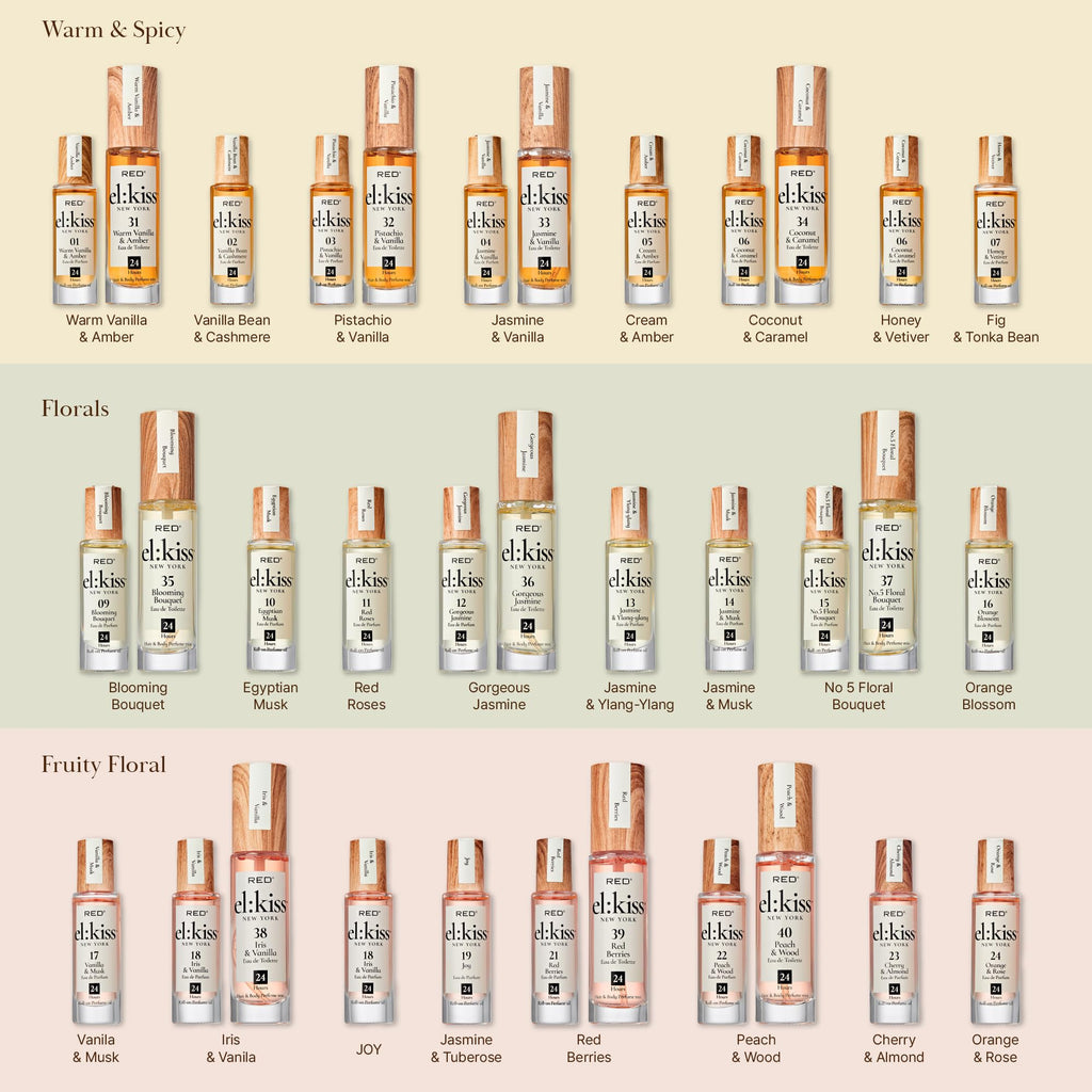 EL:KISS Roll On Perfume, Warm Vanilla & Amber Eau de Parfum 12mL (.40 Fl Oz), Hydrating & Long-Lasting, Alcohol-Free & Mineral Oil-Free, Infused with Jojoba, Argan & Coconut Oil