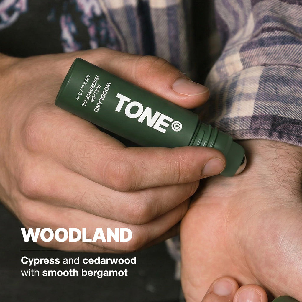 TONE Fragrance Oil - Woodland | Roll-on | Notes of Oud, Leather, and Sandalwood | Perfume Cologne Oil | Travel Size, 0.85 oz