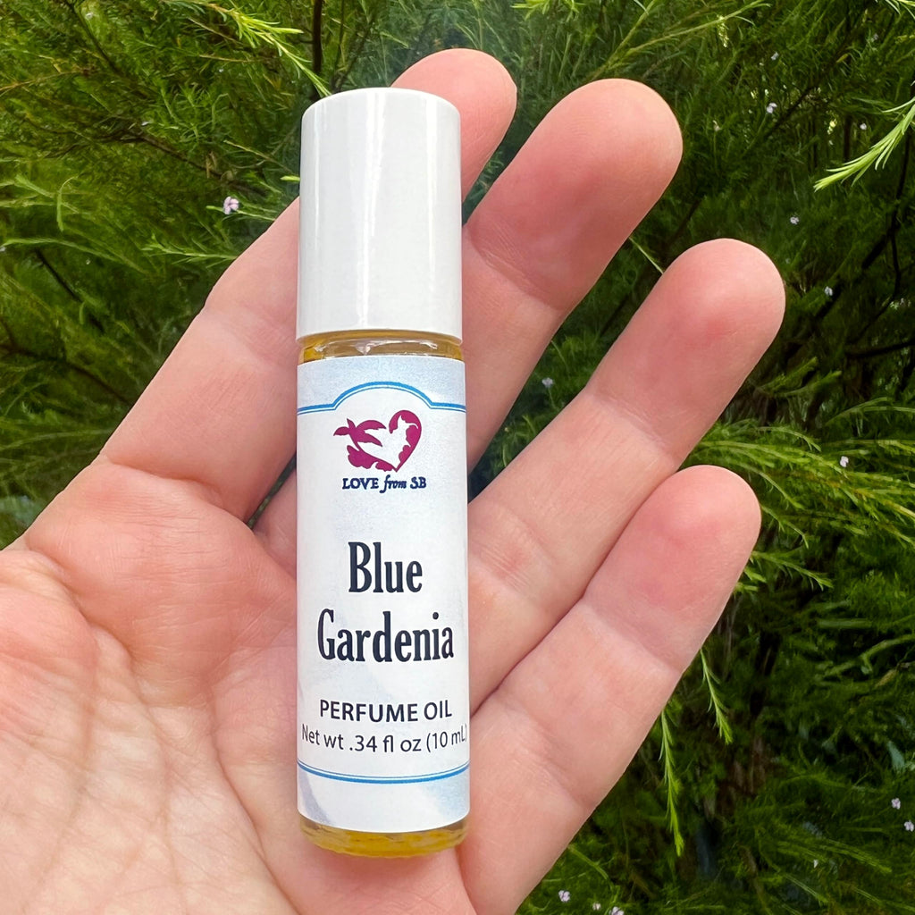 Blue Gardenia Perfume Oil | .03 oz/10 ml Roll On Bottle with Organic Jojoba Oil | Made in Santa Barbara, California (Blue Gardenia)