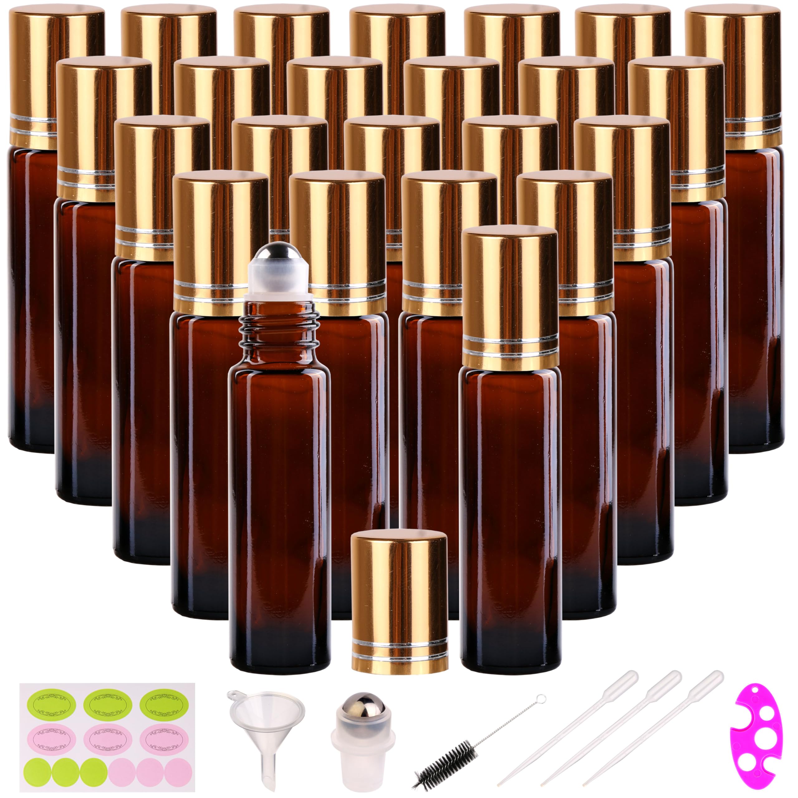 Amber Roller Set – 24-Pack 10ml Glass Bottles