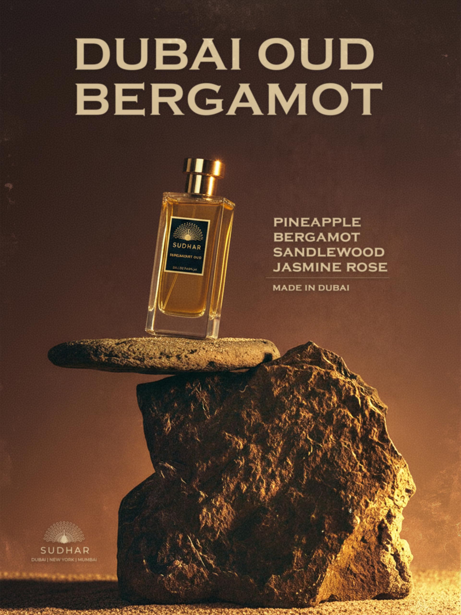 Oud Bergamot Eau de Parfum - Arabian Perfume for Men and Women | Long Lasting Oud Wood, Bergamot, Pineapple, Tonka Beans, Floral & Spicy | Hand Made Luxury Fragrances for Men and Women