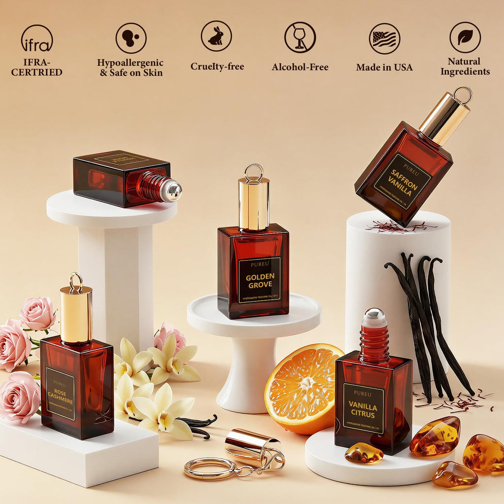 PUREU Pheromones Perfumes for Women Roll On Saffron Vanilla Pheromone Perfume for Women, Long Lasting Travel Size Perfume Essential Oil Vanilla Fragrance Eau De Parfum,0.34 Fl Oz/10ml, Made in USA