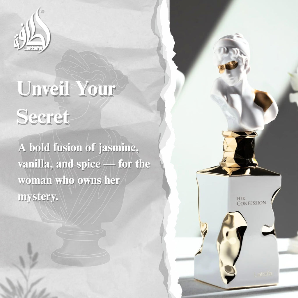 Lattafa Her Confession - Vanilla, Floral, Amber, Musk - Eau de Parfum Long-Lasting Fragrance for Women, 3.40 Ounce / 100 ml