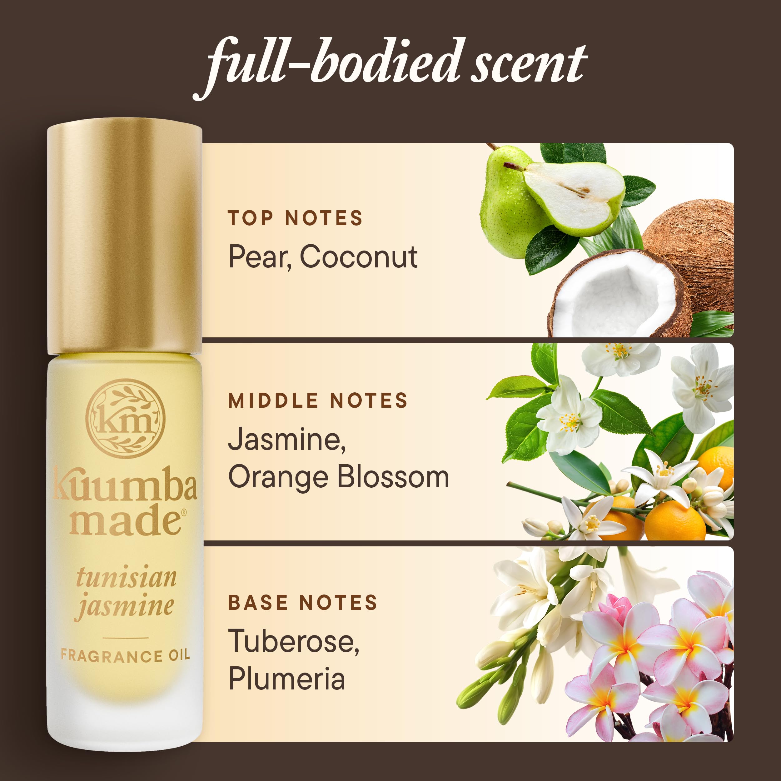 Kuumba Made Tunisian Jasmine Fragrance Oil, Long-Lasting Scented Oil Perfume Roller, Vegan, Alcohol-Free, 0.15 Fl Oz
