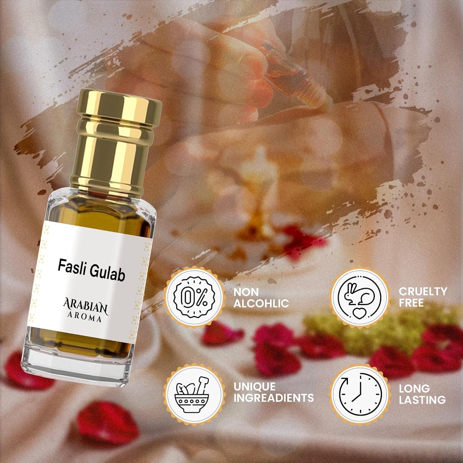 RF Arabian Aroma Fasli Gulab Attar | Traditional Indian Red Rose Perfume Fragrance | Long-Lasting Oil-Based Attar for Men & Women | 100% Pure Rose Essence Perfume | Alcohol Free (6ml)