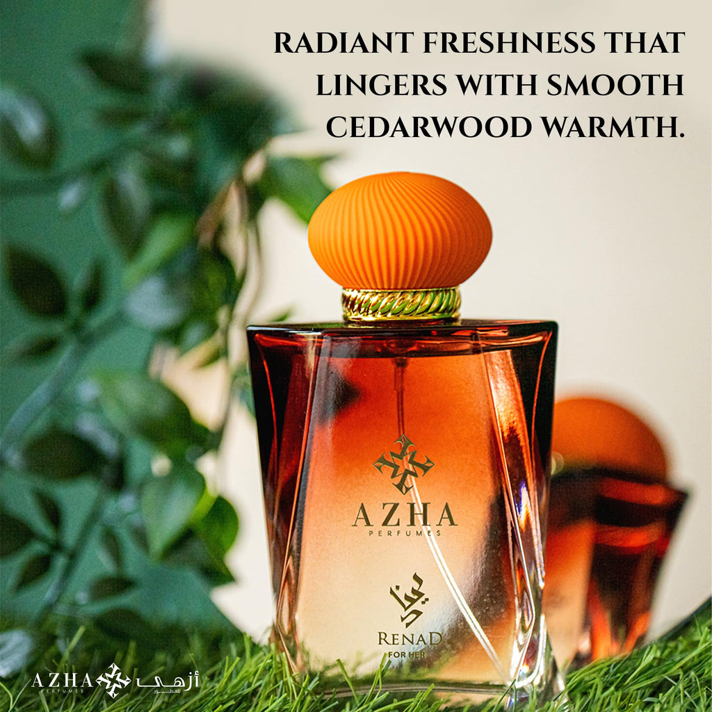 Azha Perfumes Emerald Nebula Renad Eau de Parfum for Women, 3.4 Fl Oz / 100 mL, Long Lasting Arabian Perfume Spray, Fresh Floral Woody Fragrance with Bergamot, Jasmine, Cedarwood, Luxury Scent