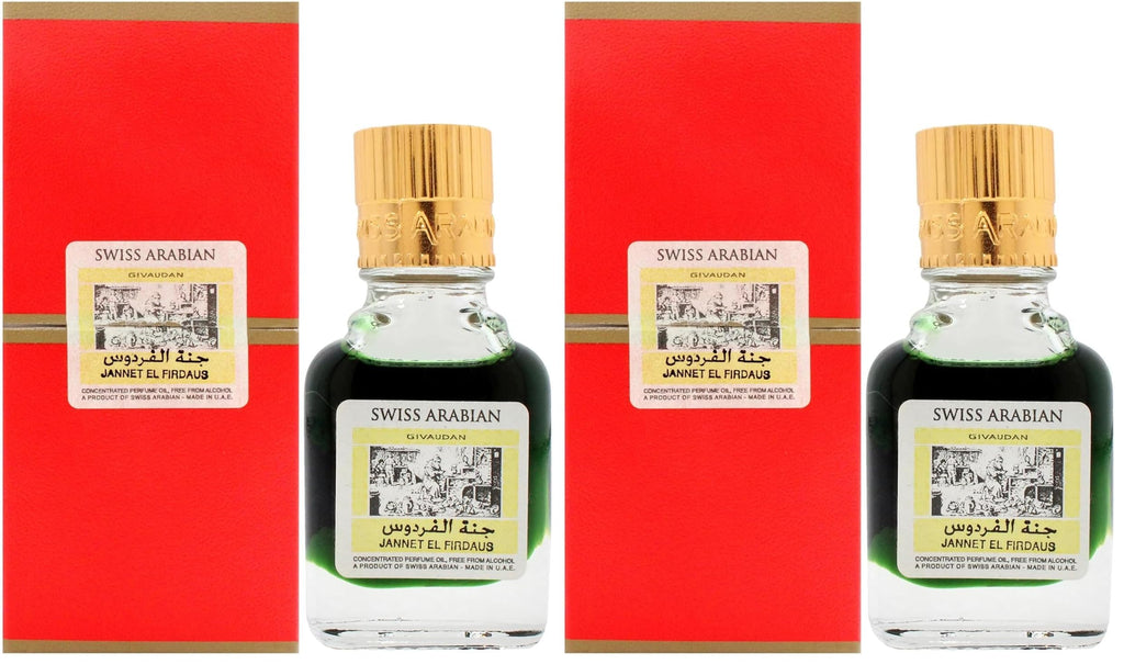 Swiss Arabian Jannet EL Firdaus Red - Luxury Products From Dubai - Long Lasting Perfume Oil for Unisex - Blend of Basil, Bergamot, Jasmine and Musk - Perfect for Date Night or Evening Out - 0.3 oz