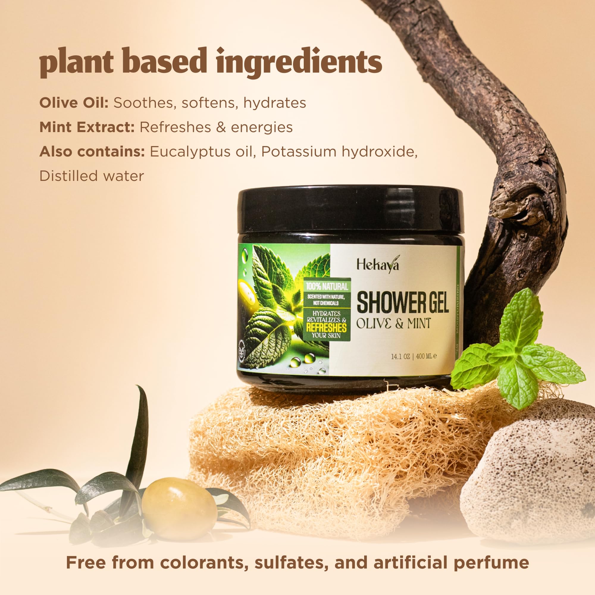 Hekaya Olive Oil & Mint Body Scrub – 14 oz | Deep Exfoliating & Hydrating Scrub for Dry Skin | Refreshing Mint Aroma | Natural Body Exfoliator for Women & Men