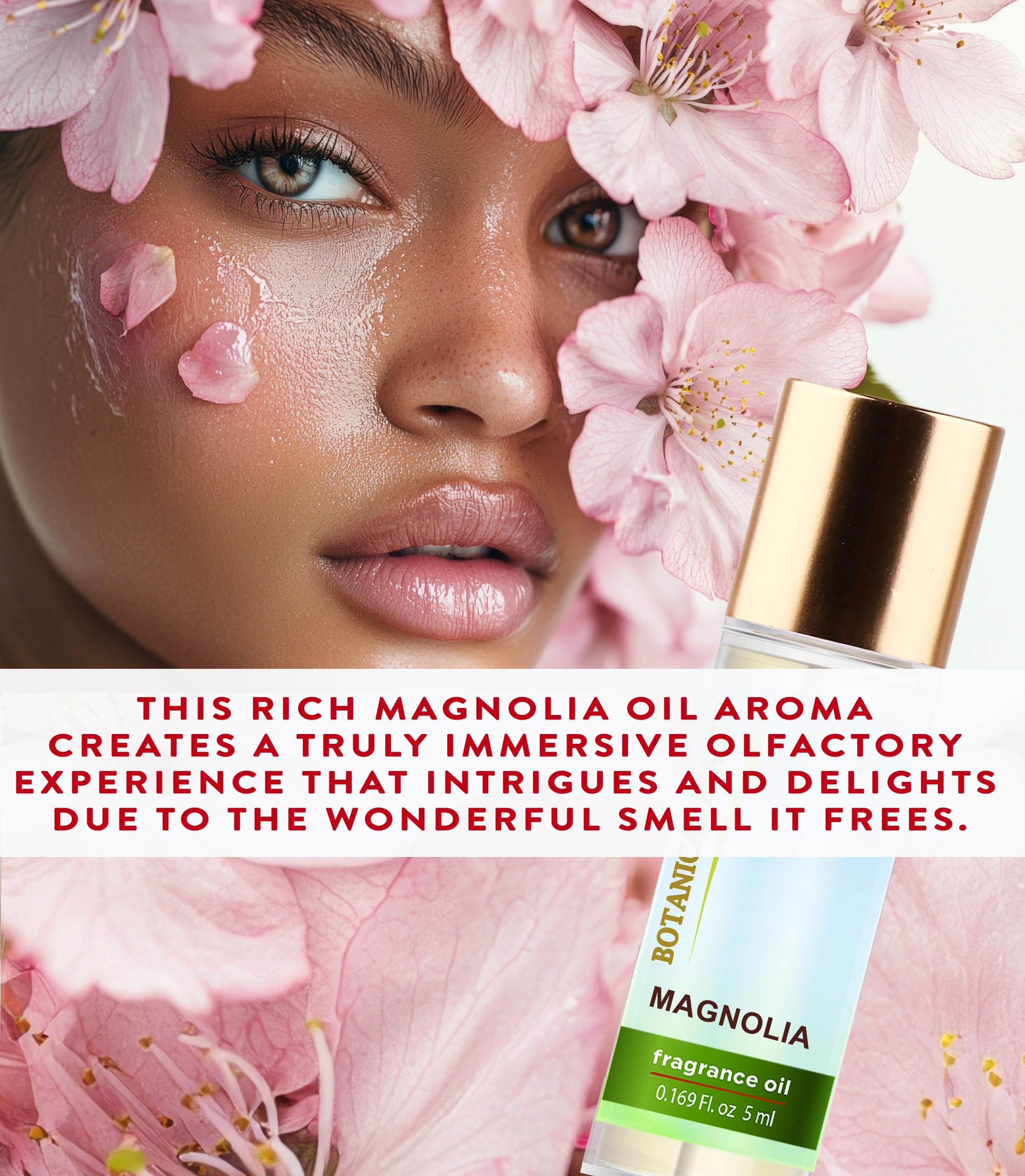 Botanical Beauty MAGNOLIA FRAGRANCE OIL ROLL-ON 0.169 Fl Oz 5 ml Rollerball Perfume, Long Lasting an luxury scent of blend of Jasmine, Rose, Ylang-Ylang, Orange Blossom, Tuberose, Magnolia Blossom